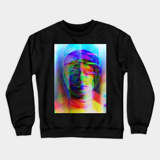 Dramabite Glitch art colourful rainbow woman portrait Crewneck Sweatshirt by dramabite